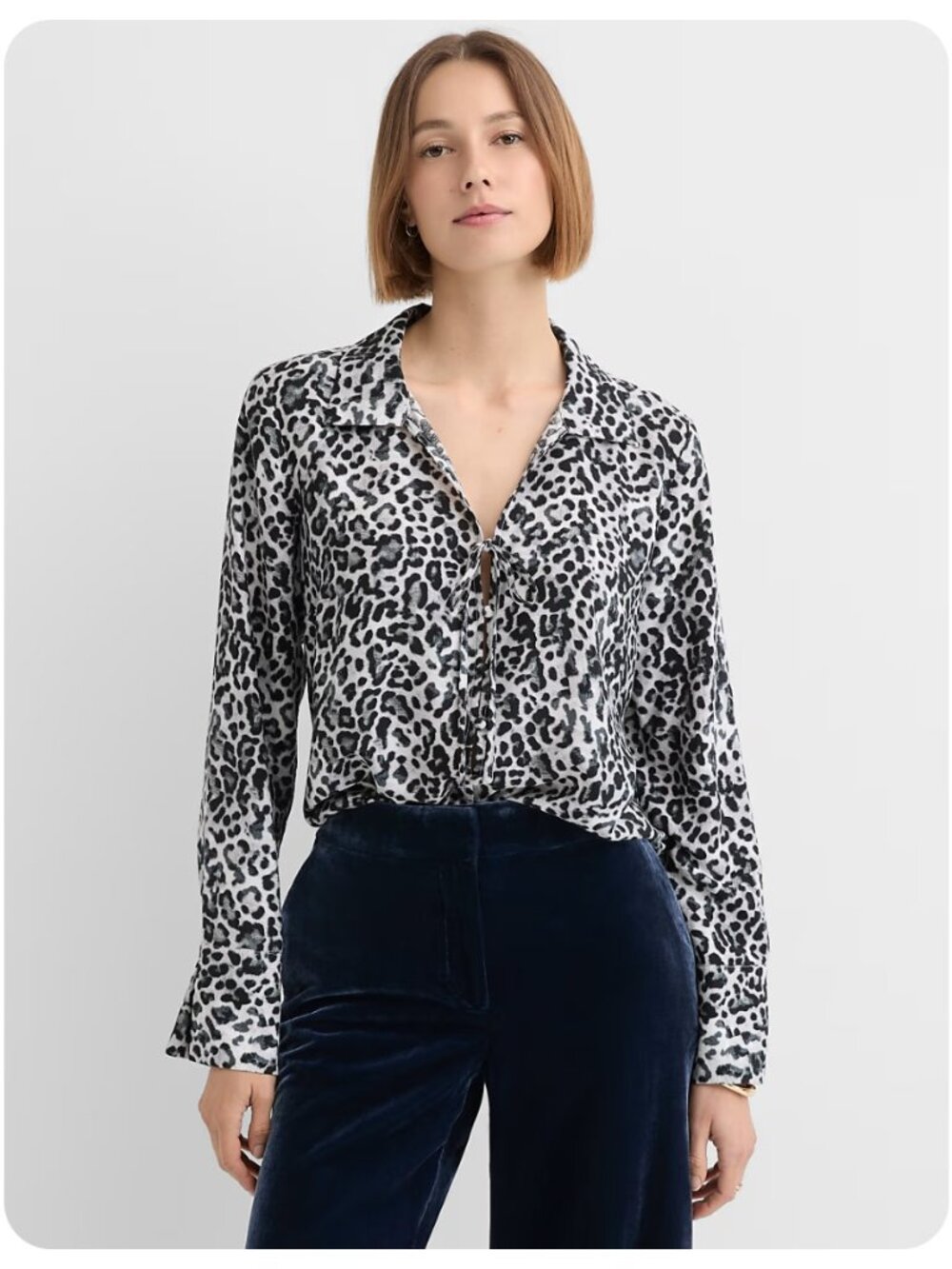 NWT LOFT Leopard Print Long Sleeve Slit Cuff Tie-Neck Blouse sz M